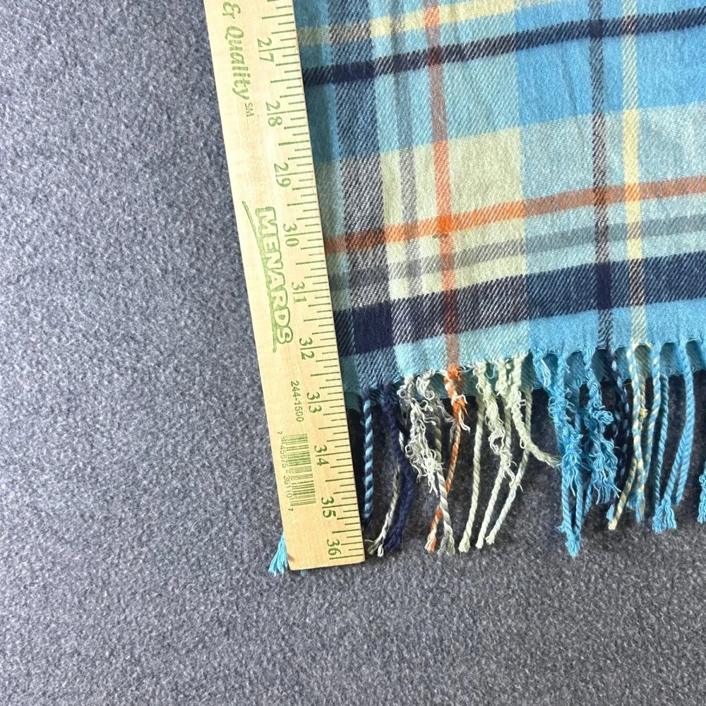 Vintage Preppy Plaid Scarf OS 100% Cashmere Heritage Classic Blue Orange